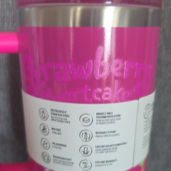 Stanley Pink Quencher H2.0 Tumbler, New, 40oz., Strawberry Shortcake - Picture 6 of 14